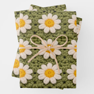 Hoja De Papel De Regalo Green Daisy Granny Square Crochet Pattern Floral R