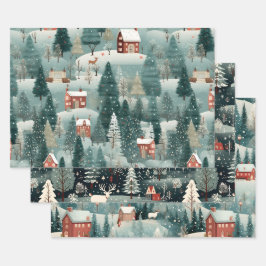 Hoja De Papel De Regalo Green Forest Winter Village