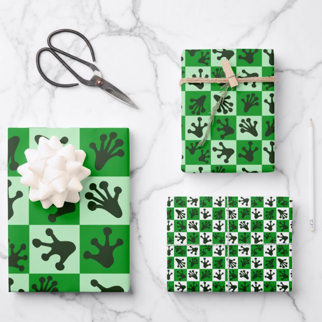 Hoja De Papel De Regalo Green Frog Feet Whimsical Animal Tracks (Anverso)