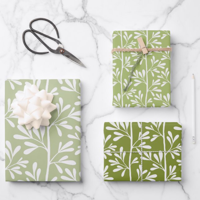 Hoja De Papel De Regalo Green Garden Stems Bright Minimal Botanical (Anverso)