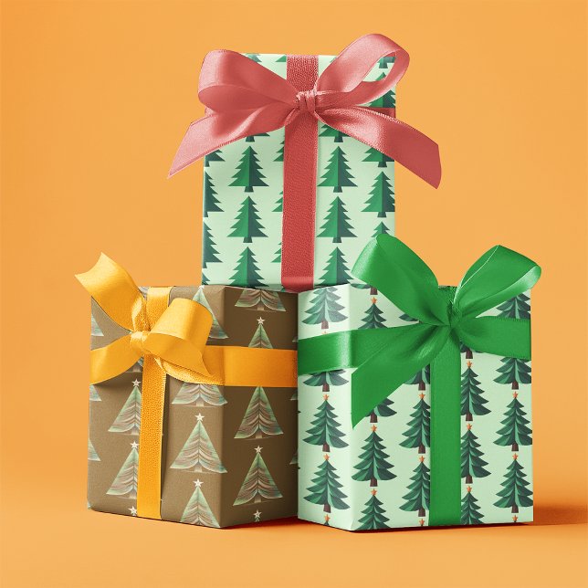 Hoja De Papel De Regalo Green Gold Christmas Tree Pattern (Subido por el creador)