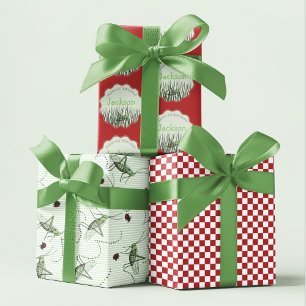 Hoja De Papel De Regalo Green Grasshopper & Ladybug Kids Insect Cumpleaños