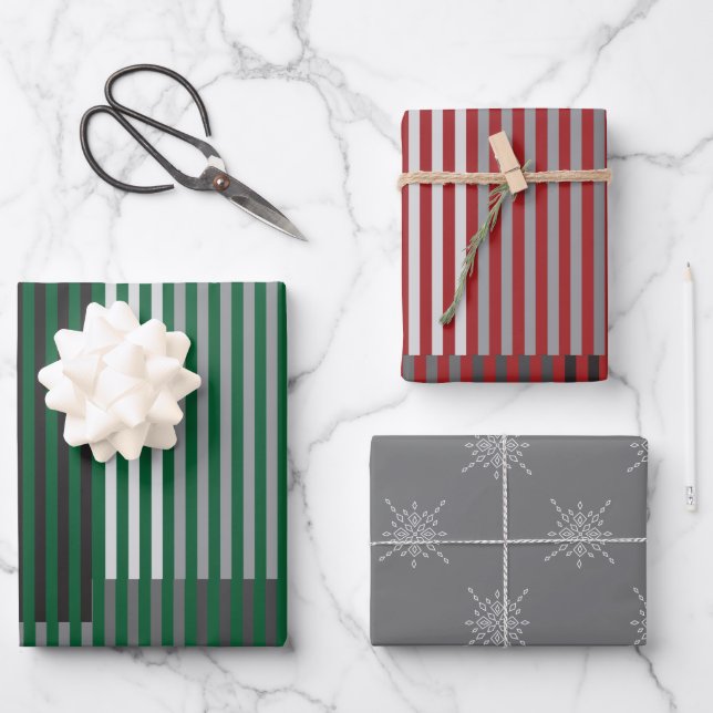 Hoja De Papel De Regalo Green, Gray, Black, White Stripes (Anverso)