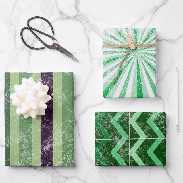 Hoja De Papel De Regalo Green Grunge St. Patrick's Day set de 3 (Anverso)