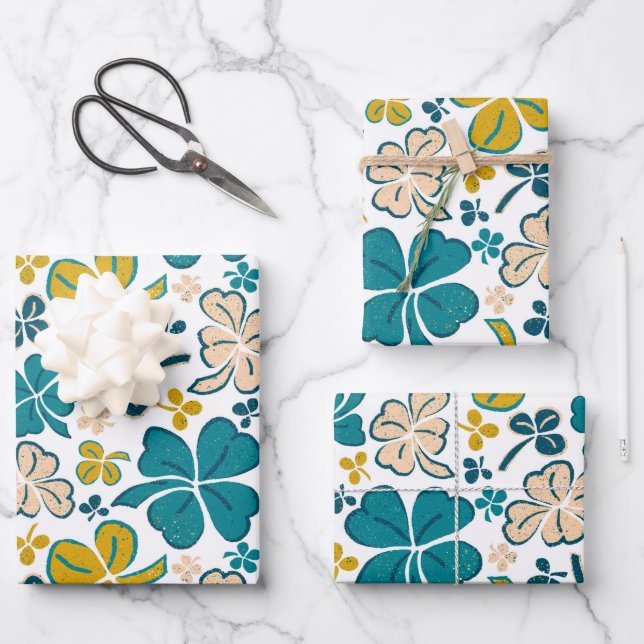 Hoja De Papel De Regalo Green Lucky Shamrock Clover St. Patrick's Day Wra (Anverso)