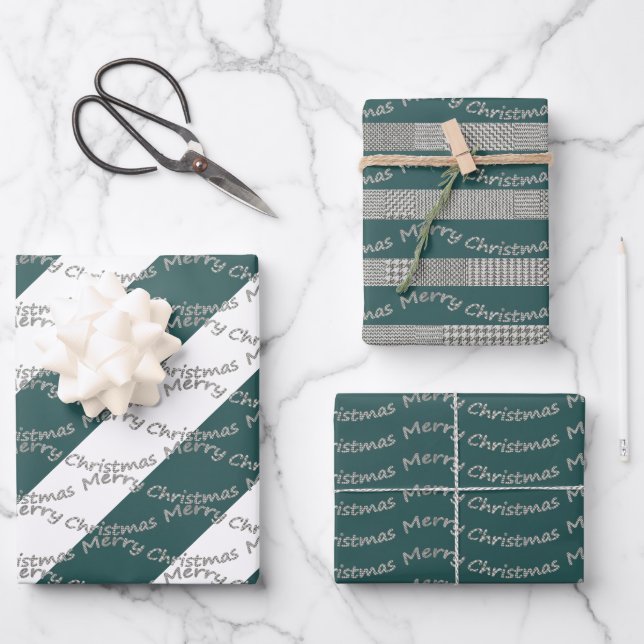 Hoja De Papel De Regalo Green Merry Christmas Houndstap (Anverso)