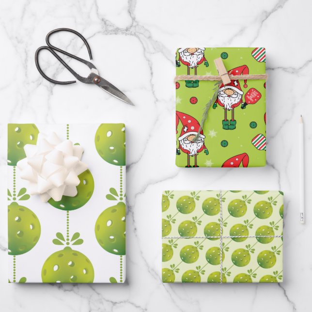 Hoja De Papel De Regalo Green Pickleball 🎅 🎁 Feliz Navidad (Anverso)