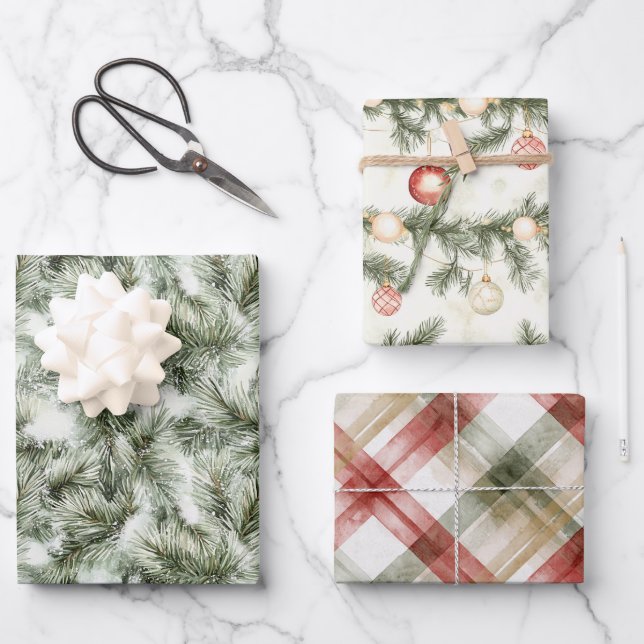 Hoja De Papel De Regalo Green Pine Tree Christmas (Anverso)