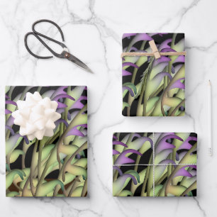 Hoja De Papel De Regalo Green + Purple Foliage Black Gift