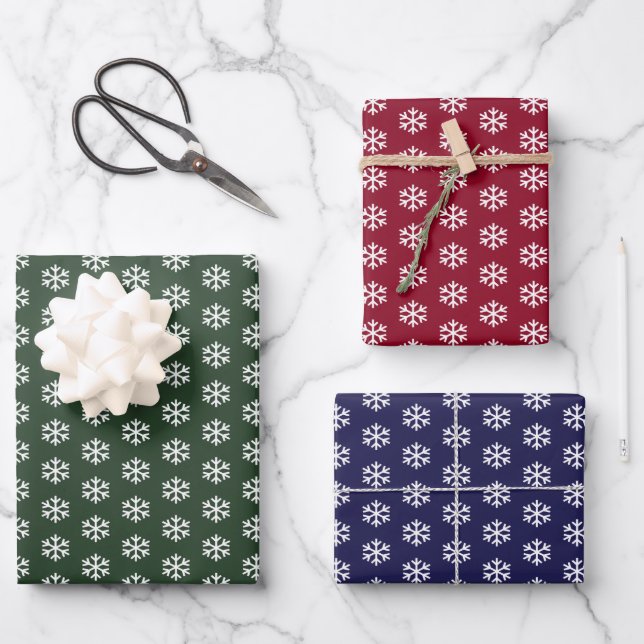 Hoja De Papel De Regalo Green Red Blue Snowflake Christmas (Anverso)