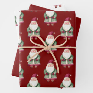 Hoja De Papel De Regalo Green Red Merry Christmas Santa