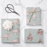 Hoja De Papel De Regalo Green Rubor Pink Deer Christmas Trees Santa<br><div class="desc">Árboles verdes de la Navidad de los ciervos rosados de Rubor con cintas</div>
