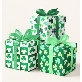 Hoja De Papel De Regalo Green Shamrock Clover Fiesta irlandés del Día de S