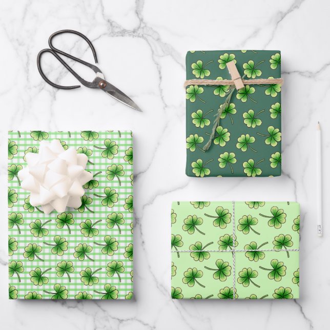 Hoja De Papel De Regalo Green Shamrock Clover Leaf St Patricks Day (Anverso)