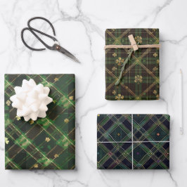 Hoja De Papel De Regalo Green St. Patrick Tartan Plaid set 3