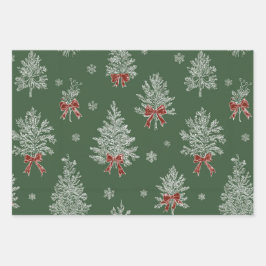 Hoja De Papel De Regalo Green Toile Christmas Tree Pattern
