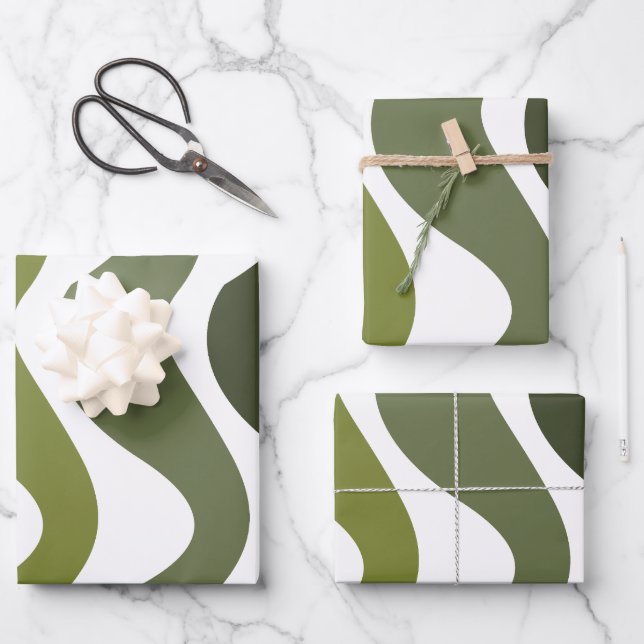 Hoja De Papel De Regalo Green Wavy Stripes (Anverso)