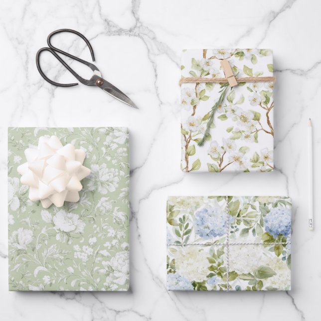 Hoja De Papel De Regalo Green White Romantic Floral Bridal Shower (Anverso)