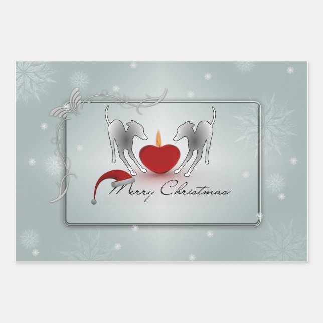 Hoja De Papel De Regalo Greyhound Italiano Feliz Navidad (Anverso)