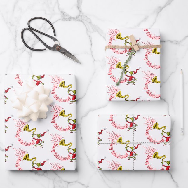 Hoja De Papel De Regalo Grinch Blowing the Merry Grinchmas Horn (Anverso)
