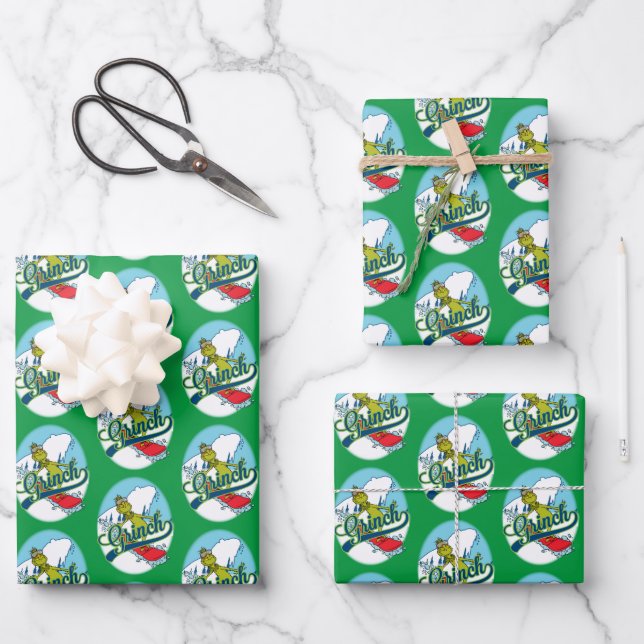 Hoja De Papel De Regalo Grinch en Snowboarding (Anverso)