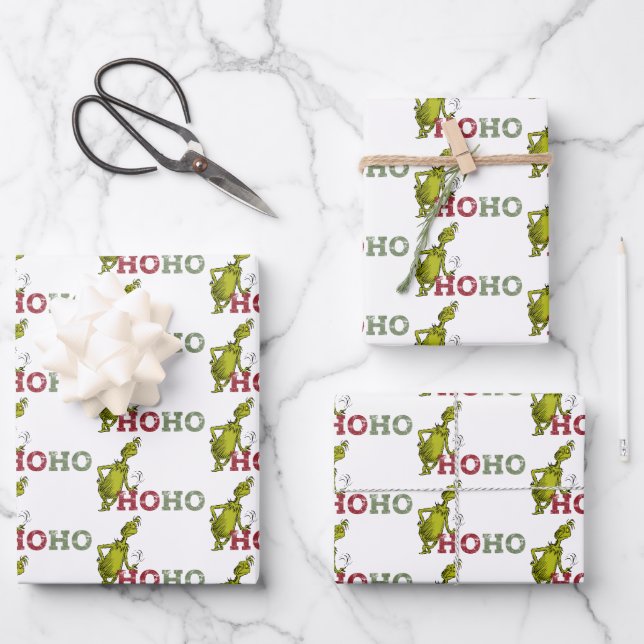 Hoja De Papel De Regalo Grinch | Ho Ho Ho (Anverso)
