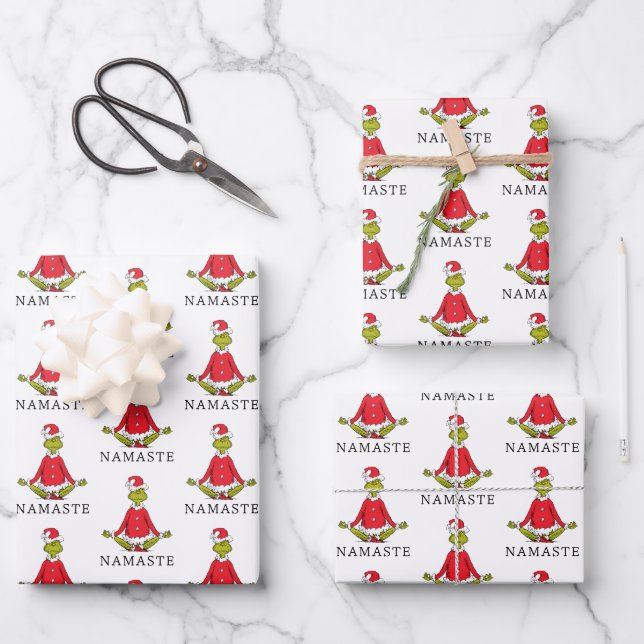 Hoja De Papel De Regalo Grinch | Namasté Claus (Anverso)