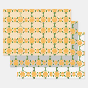 Hoja De Papel De Regalo Gris amarillo dorado y verde oscuro