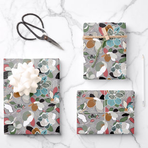 Hoja De Papel De Regalo Gris floral de invierno negro