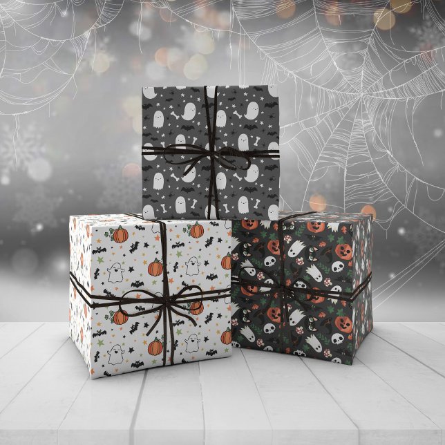 Hoja De Papel De Regalo Gris Mezclados Patrones de Halloween Calabazas fan (Subido por el creador)