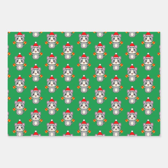 Hoja De Papel De Regalo Gris navidad Tabby Cat (Anverso)