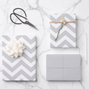 Hoja De Papel De Regalo Gris y Blanco Chevron Grueso Bodas Cumpleaños V1