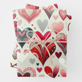 Hoja De Papel De Regalo Gris y Red Whimsical Artsy Fancy El día de San Val