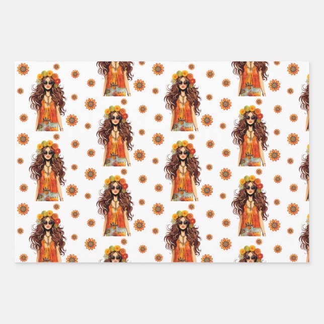 Hoja De Papel De Regalo Groovy Hippie Hippy Fiesta de cumpleaños temática  (Anverso)