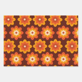 Hoja De Papel De Regalo Groovy retro 70 patrón de flor boho hippie naranja