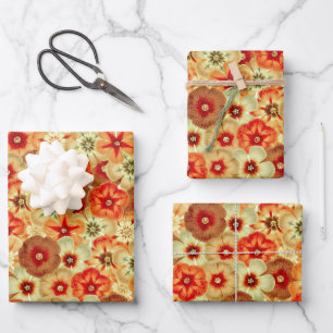 Hoja De Papel De Regalo Groovy Retro Naranja Hippie FlowPattern