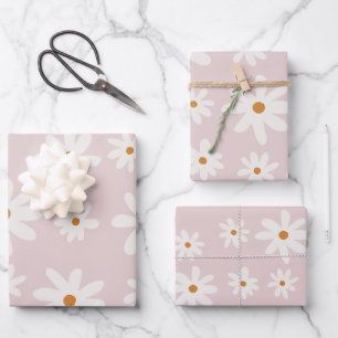 Hoja De Papel De Regalo Groovy Retro Rubor Pink Daisy