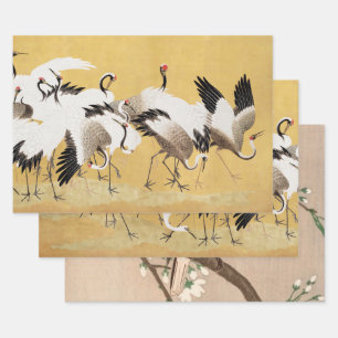 Hoja De Papel De Regalo Grúas japonesas de rebaño Vintage Pájaro Rico Clás