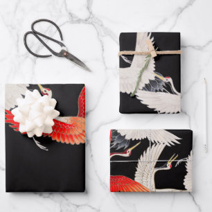 Hoja De Papel De Regalo Grullas voladoras: Arte japonés de kimono con aves