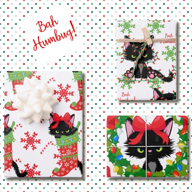 Hoja De Papel De Regalo Grumpy gato negro Bah Humbug rojo y verde 3 (Subido por el creador)