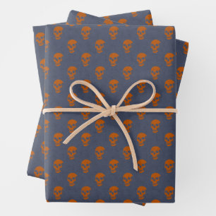 Hoja De Papel De Regalo Grungy Anatómico Skull Polkadots naranja azul