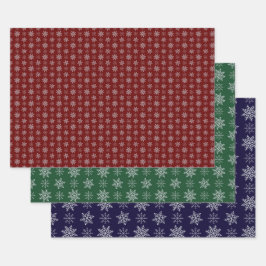Hoja De Papel De Regalo Grupo de copos de nieve en rojo profundo, verde y 