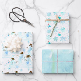 Hoja De Papel De Regalo Guantes de nieve de Navidad Copos de nieve Inviern