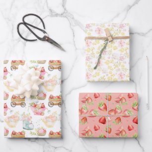 Hoja De Papel De Regalo Guardería de campo de fresa de teacup de flor silv