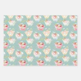 Hoja De Papel De Regalo Guardería de campo de fresa de teacup de flor silv