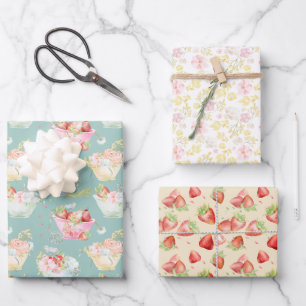 Hoja De Papel De Regalo Guardería de campo de fresa de teacup de flor silv