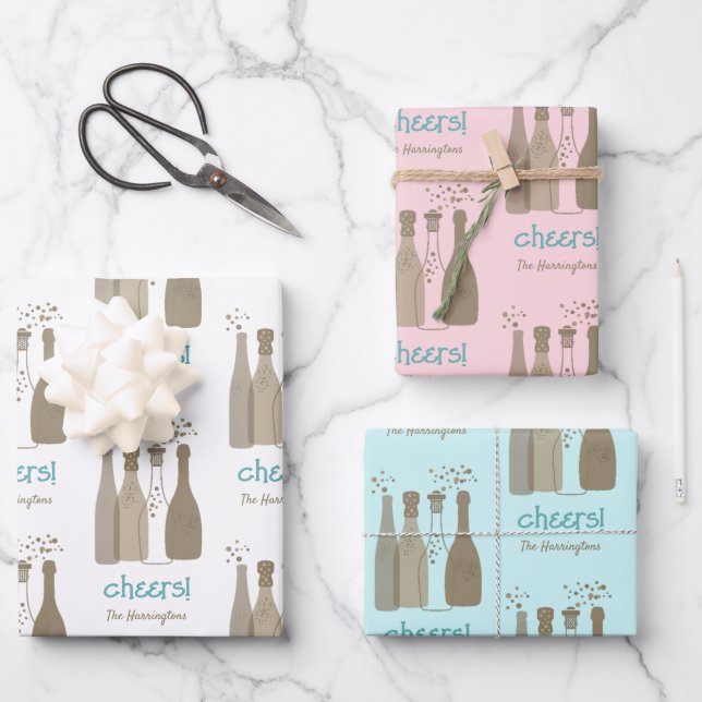 Hoja De Papel De Regalo Guay personalizado de champán blanco rosado Aqua R (Anverso)