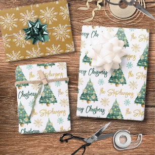 Hoja De Papel De Regalo Guión de árbol navideño moderno personalizado para