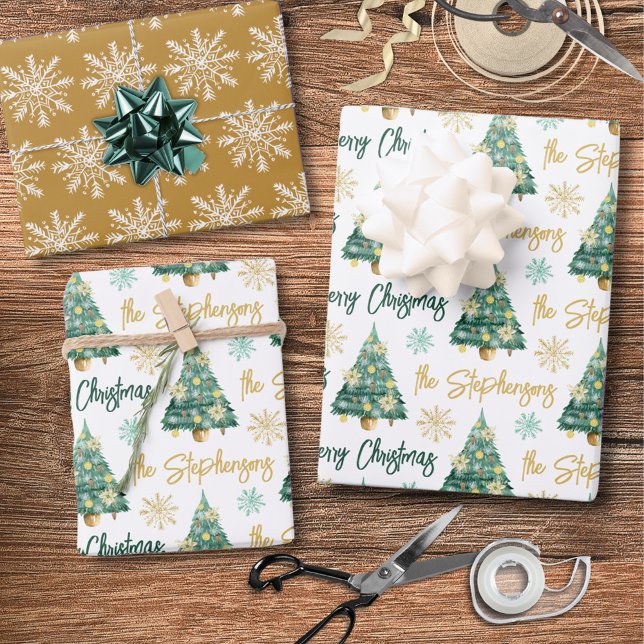 Hoja De Papel De Regalo Guión de árbol navideño moderno personalizado para (Subido por el creador)