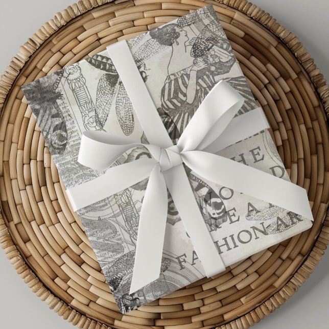 Hoja De Papel De Regalo Guión de mariposa botánica retro Negro y blanco (Subido por el creador)